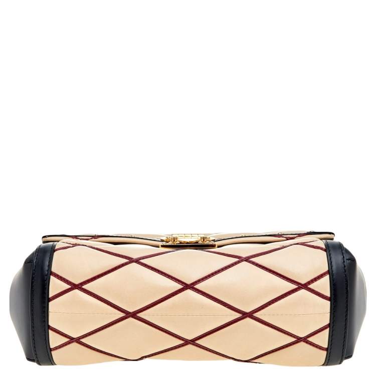 Pre Owned Louis Vuitton Beige/Black Leather Malletage Pochette Flap Bag