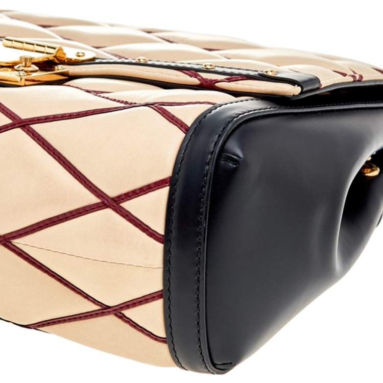 Pre Owned Louis Vuitton Beige/Black Leather Malletage Pochette Flap Bag