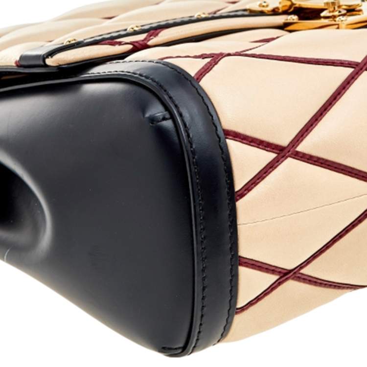Pre Owned Louis Vuitton Beige/Black Leather Malletage Pochette Flap Bag