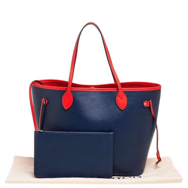 Pre Owned Louis Vuitton Indigo Coquelicot Epi Leather Neverfull MM Bag