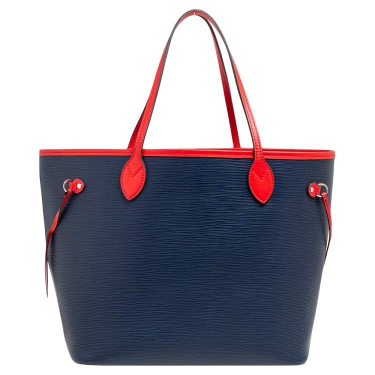 Pre Owned Louis Vuitton Indigo Coquelicot Epi Leather Neverfull MM Bag