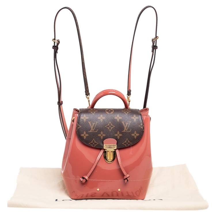 Pre Owned Louis Vuitton Brown/Pink Monogram Canvas And Patent Leather Hot Springs Backpack