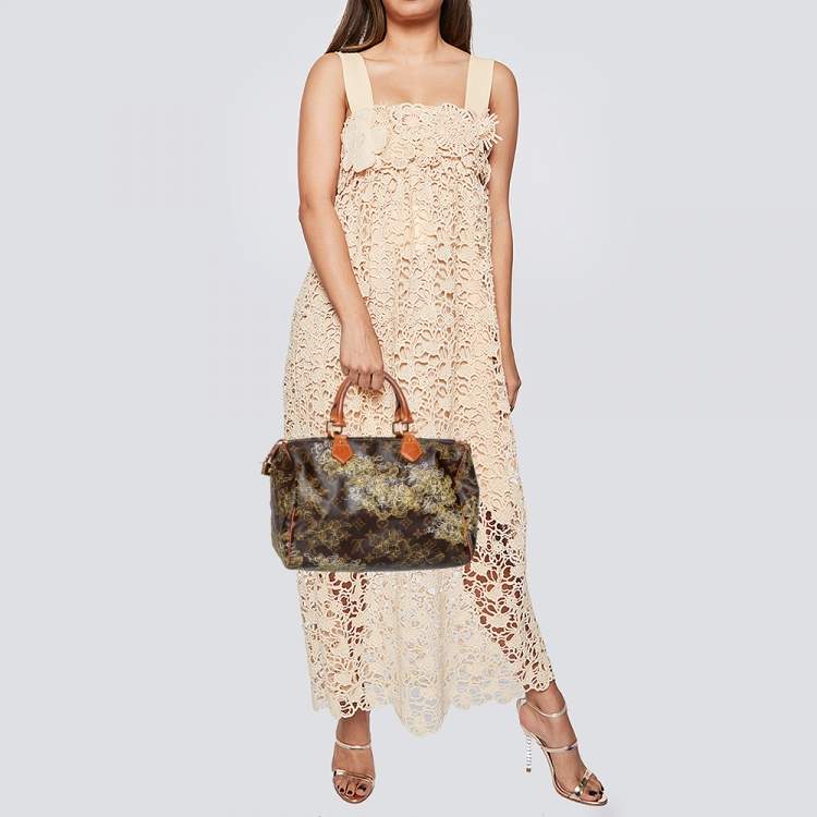Pre Owned Louis Vuitton Monogram Canvas and Leather Limited Edition Dentelle Speedy 30 Bag