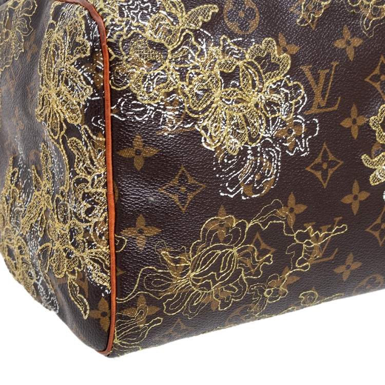 Pre Owned Louis Vuitton Monogram Canvas and Leather Limited Edition Dentelle Speedy 30 Bag