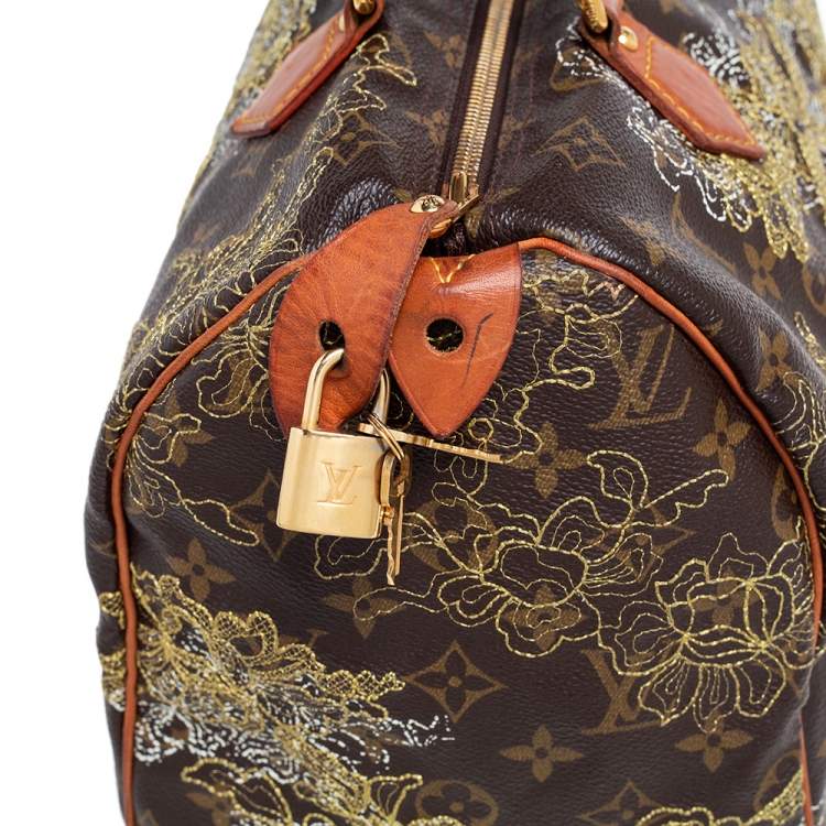 Pre Owned Louis Vuitton Monogram Canvas and Leather Limited Edition Dentelle Speedy 30 Bag