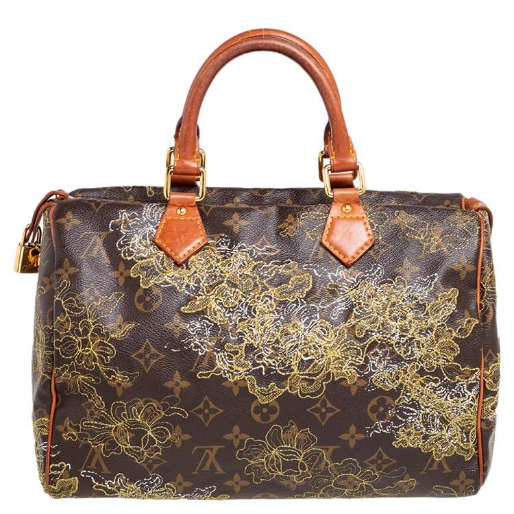 Pre Owned Louis Vuitton Monogram Canvas and Leather Limited Edition Dentelle Speedy 30 Bag