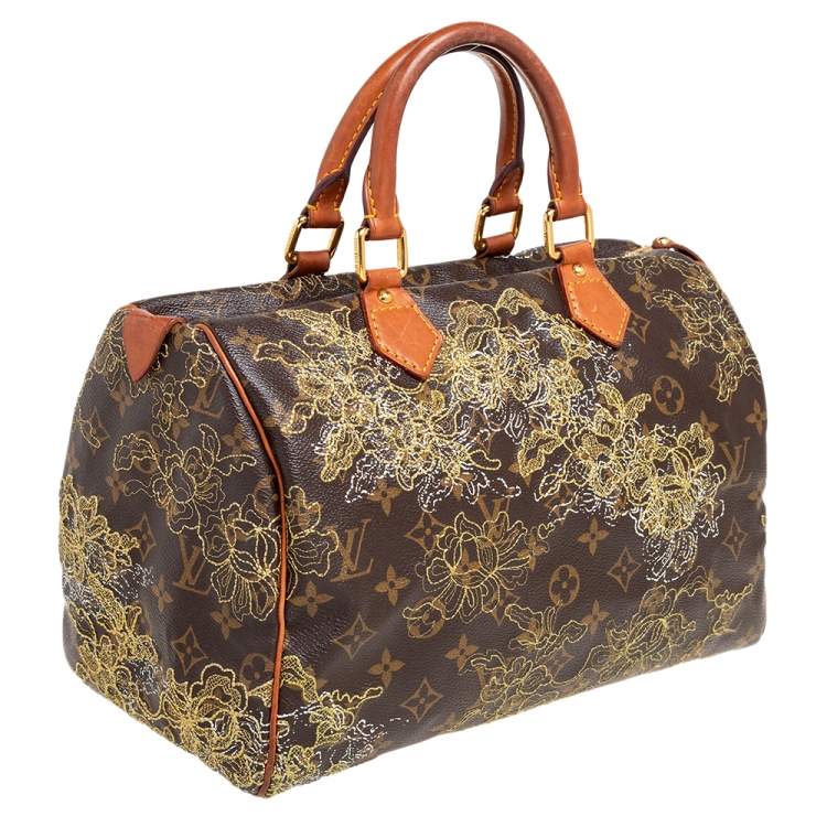 Pre Owned Louis Vuitton Monogram Canvas and Leather Limited Edition Dentelle Speedy 30 Bag