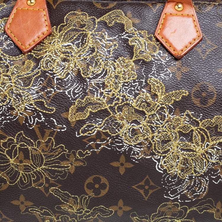 Pre Owned Louis Vuitton Monogram Canvas and Leather Limited Edition Dentelle Speedy 30 Bag