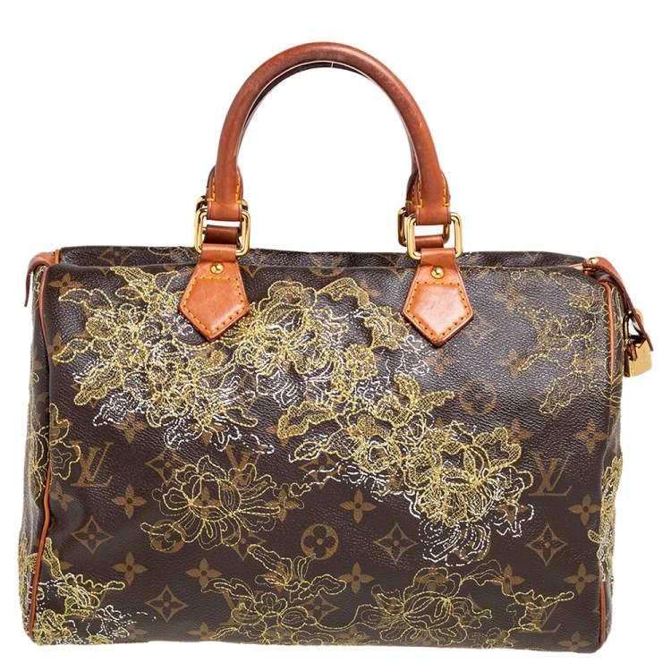 Pre Owned Louis Vuitton Monogram Canvas and Leather Limited Edition Dentelle Speedy 30 Bag