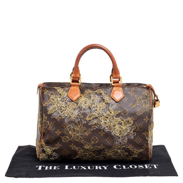 Pre Owned Louis Vuitton Monogram Canvas and Leather Limited Edition Dentelle Speedy 30 Bag