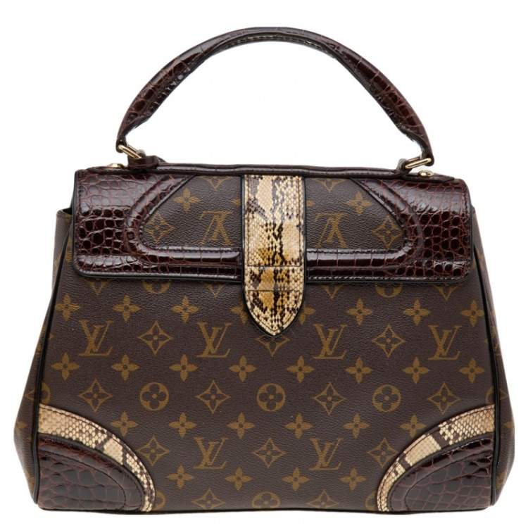 Pre Owned Louis Vuitton Brown Monogram Canvas, Python and Alligator Monogramissime Exotic Bag