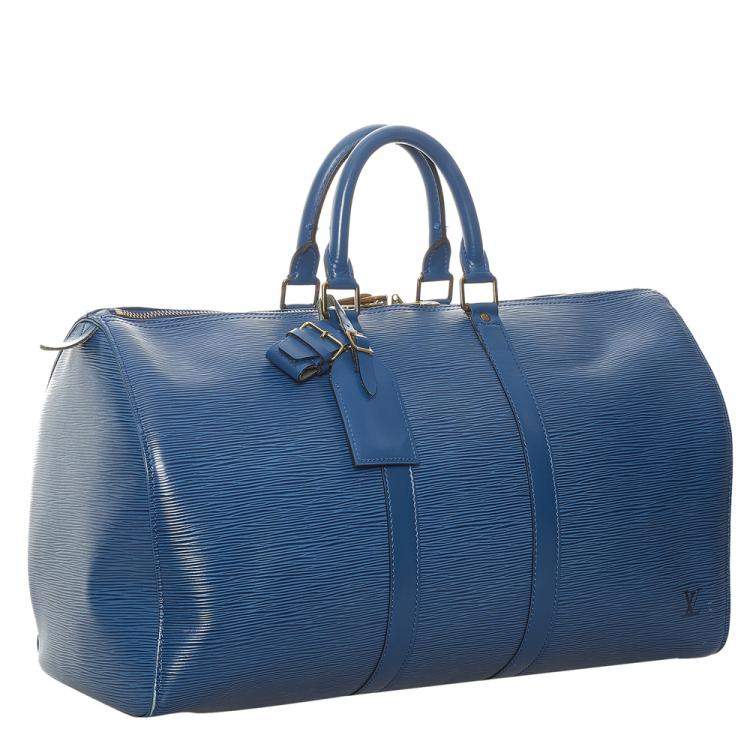 Pre Owned Louis Vuitton Blue Epi Leather Keepall 45 Duffel Bag
