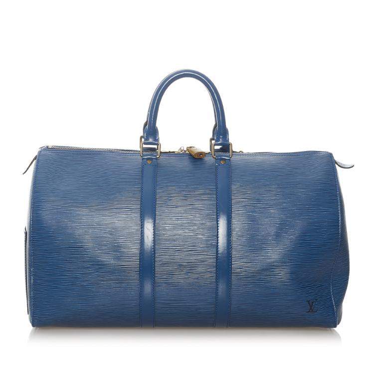Pre Owned Louis Vuitton Blue Epi Leather Keepall 45 Duffel Bag