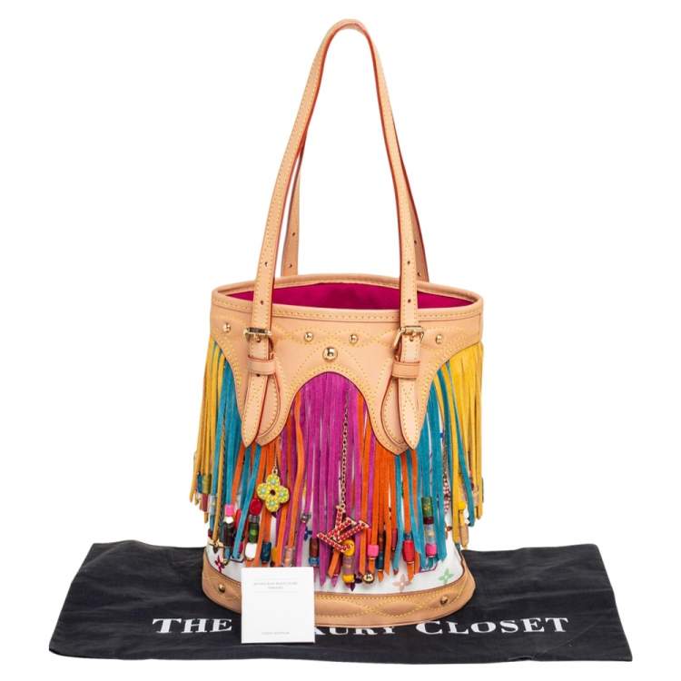 Pre Owned Louis Vuitton White Multicolore Monogram Canvas Limited Edition Fringe Bucket Bag