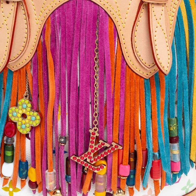 Pre Owned Louis Vuitton White Multicolore Monogram Canvas Limited Edition Fringe Bucket Bag
