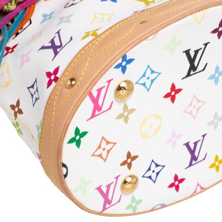 Pre Owned Louis Vuitton White Multicolore Monogram Canvas Limited Edition Fringe Bucket Bag