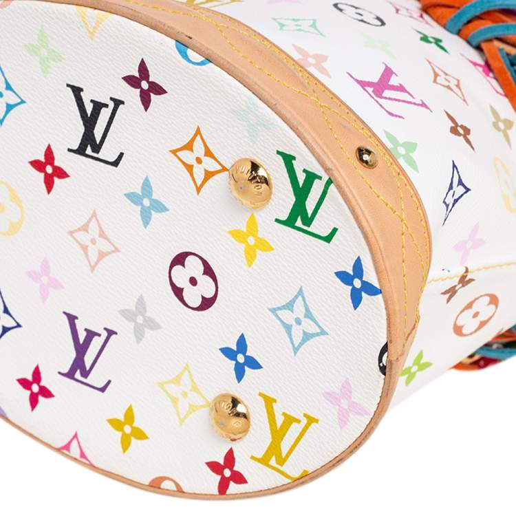 Pre Owned Louis Vuitton White Multicolore Monogram Canvas Limited Edition Fringe Bucket Bag