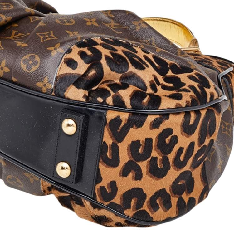 Pre Owned Louis Vuitton Monogram Canvas/Karung and Leopard Print Calfhair Limited Edition Polly Bag