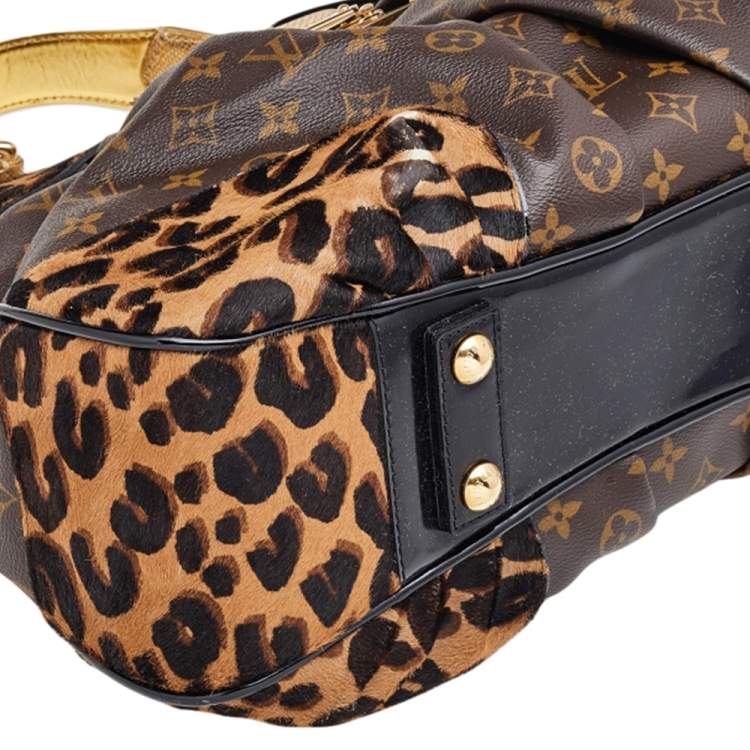 Pre Owned Louis Vuitton Monogram Canvas/Karung and Leopard Print Calfhair Limited Edition Polly Bag