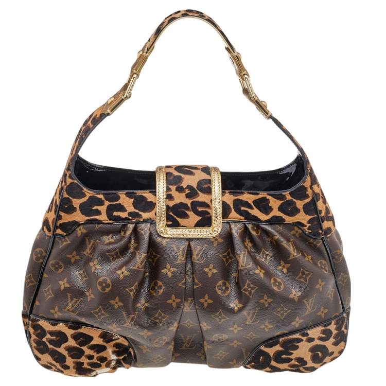 Pre Owned Louis Vuitton Monogram Canvas/Karung and Leopard Print Calfhair Limited Edition Polly Bag