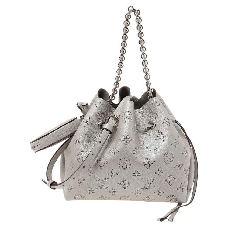 Louis Vuitton Grey, Metallic Monogram Mahina Bella Galet Bucket w/ Pouch