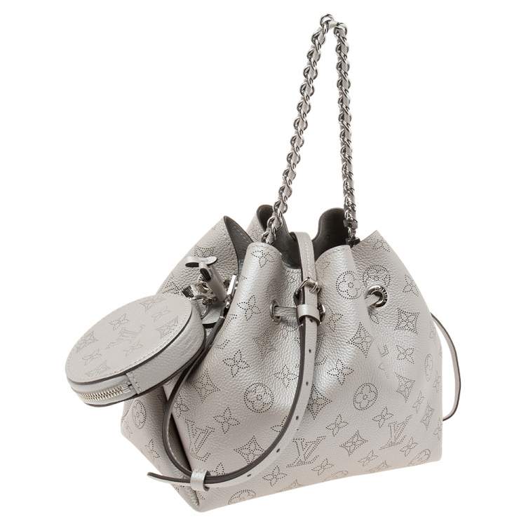 Pre Owned Louis Vuitton Gris Souris Monogram Mahina Leather Bella Bucket Bag