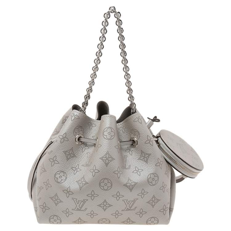 Pre Owned Louis Vuitton Gris Souris Monogram Mahina Leather Bella Bucket Bag