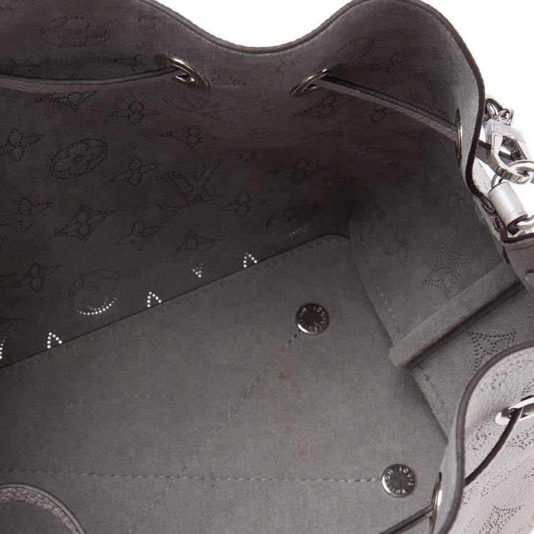 Pre Owned Louis Vuitton Gris Souris Monogram Mahina Leather Bella Bucket Bag