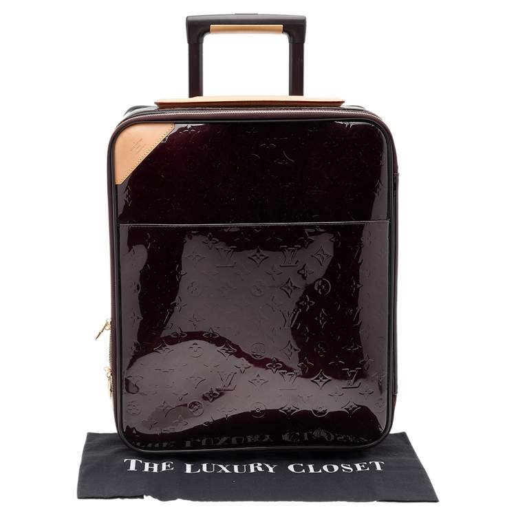 Pre Owned Louis Vuitton Amarante Monogram Vernis Pegase 45 Suitcase