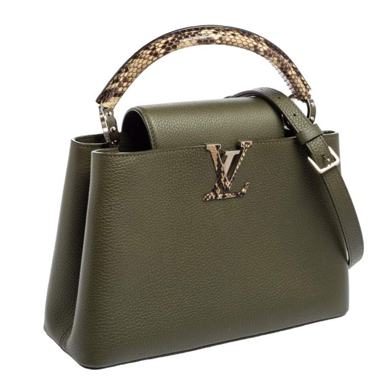Pre Owned Louis Vuitton Khaki Green Taurillon Leather and Python Capucines PM Bag