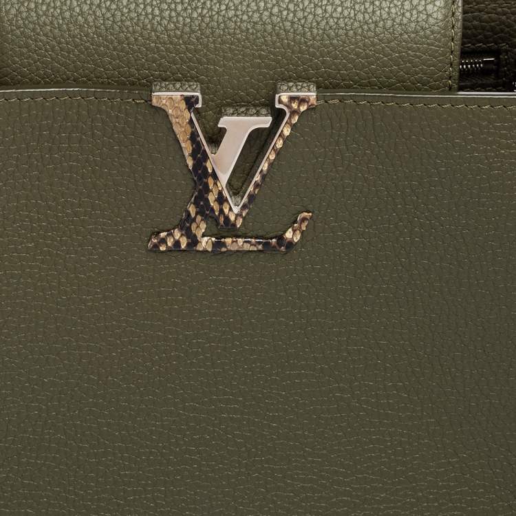 Pre Owned Louis Vuitton Khaki Green Taurillon Leather and Python Capucines PM Bag