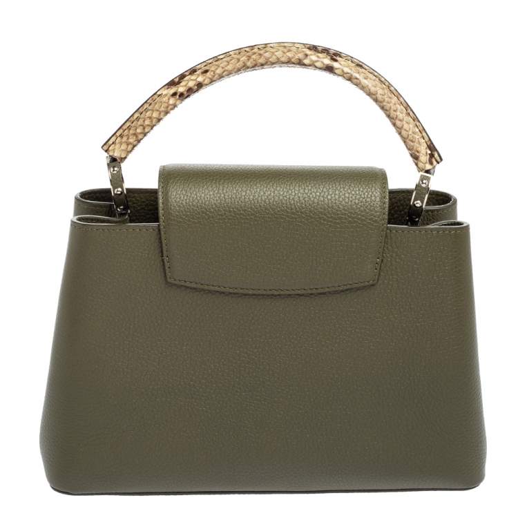 Pre Owned Louis Vuitton Khaki Green Taurillon Leather and Python Capucines PM Bag