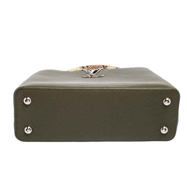 Pre Owned Louis Vuitton Khaki Green Taurillon Leather and Python Capucines PM Bag