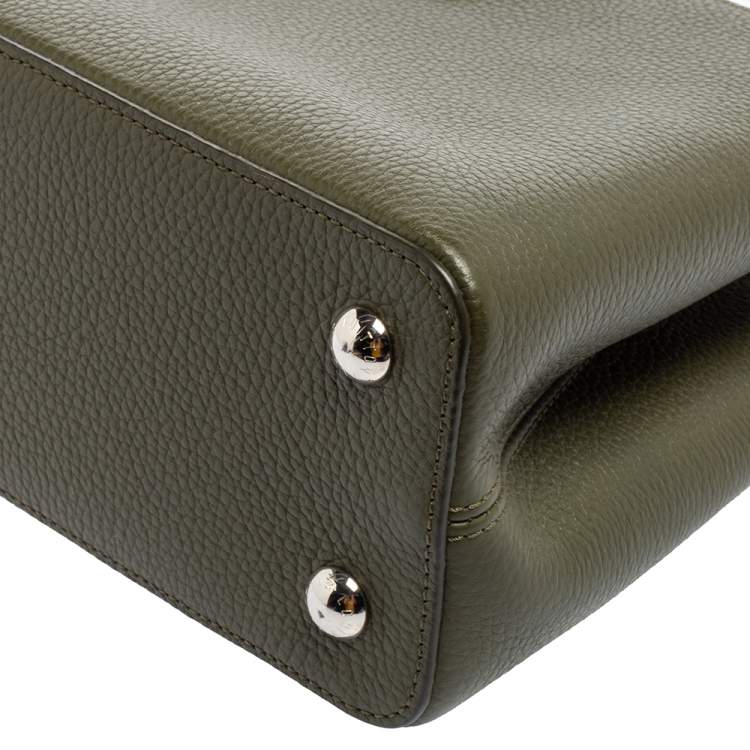Pre Owned Louis Vuitton Khaki Green Taurillon Leather and Python Capucines PM Bag