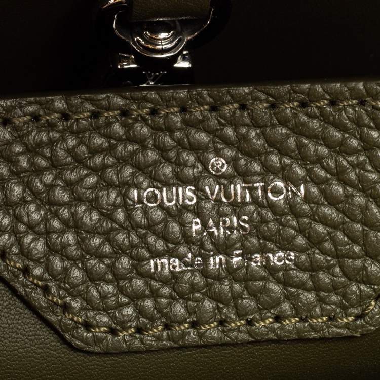 Pre Owned Louis Vuitton Khaki Green Taurillon Leather and Python Capucines PM Bag