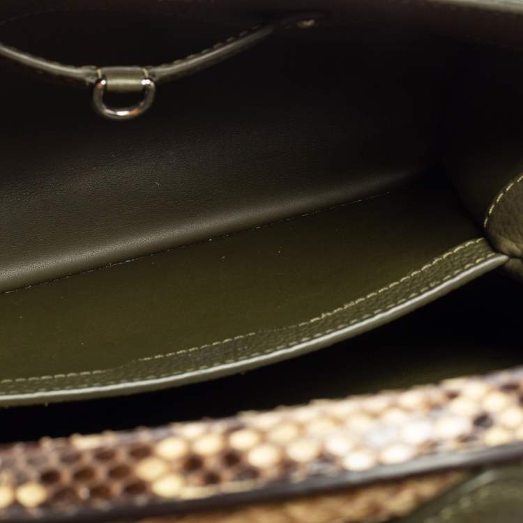Pre Owned Louis Vuitton Khaki Green Taurillon Leather and Python Capucines PM Bag