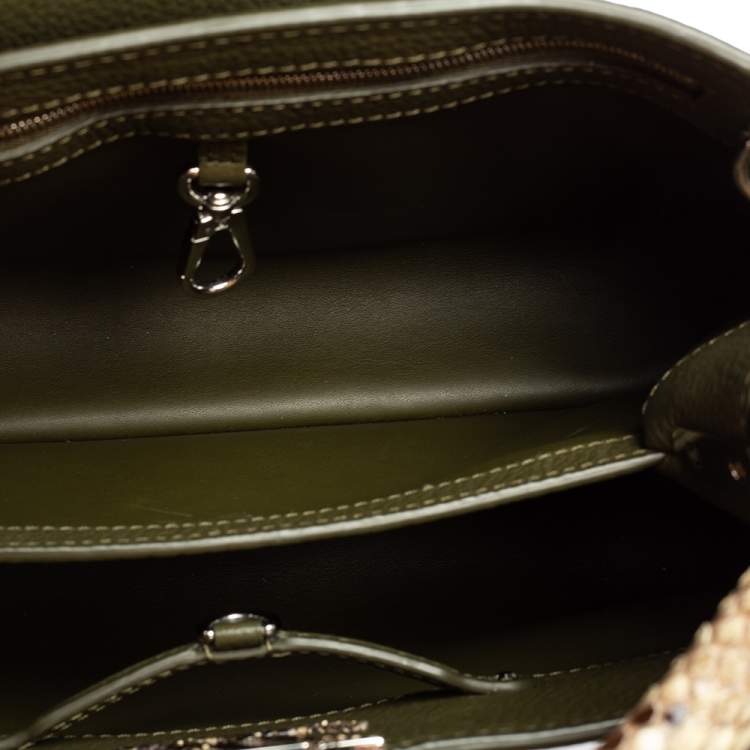 Pre Owned Louis Vuitton Khaki Green Taurillon Leather and Python Capucines PM Bag