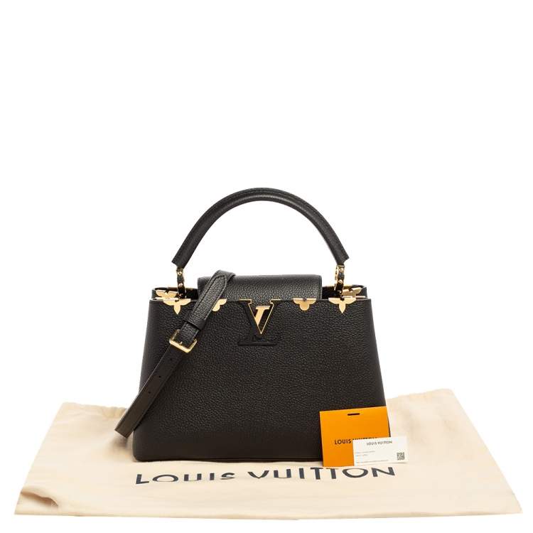 مملوكة مسبقًا Louis Vuitton Black Taurillon Leather Metallic Flower Embellished Capucines MM Bag