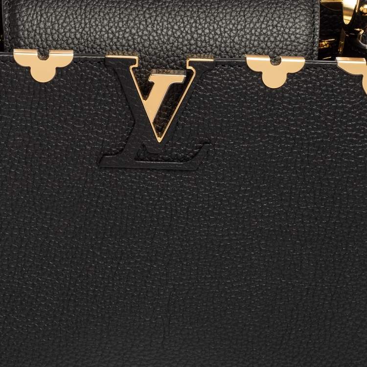مملوكة مسبقًا Louis Vuitton Black Taurillon Leather Metallic Flower Embellished Capucines MM Bag