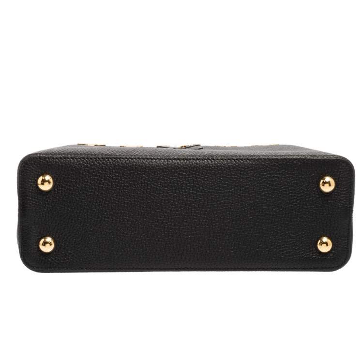 مملوكة مسبقًا Louis Vuitton Black Taurillon Leather Metallic Flower Embellished Capucines MM Bag