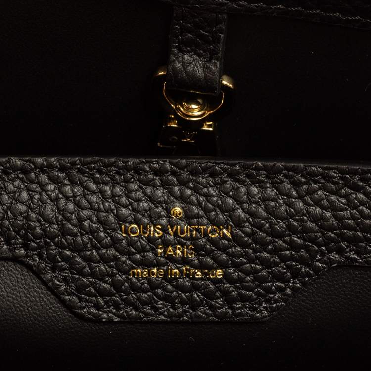 مملوكة مسبقًا Louis Vuitton Black Taurillon Leather Metallic Flower Embellished Capucines MM Bag