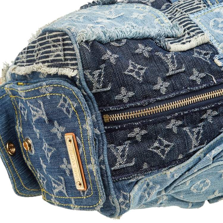 Pre Owned Louis Vuitton Blue Monogram Denim Limited Edition Patchwork Speedy Bag