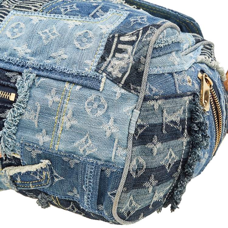 Pre Owned Louis Vuitton Blue Monogram Denim Limited Edition Patchwork Speedy Bag