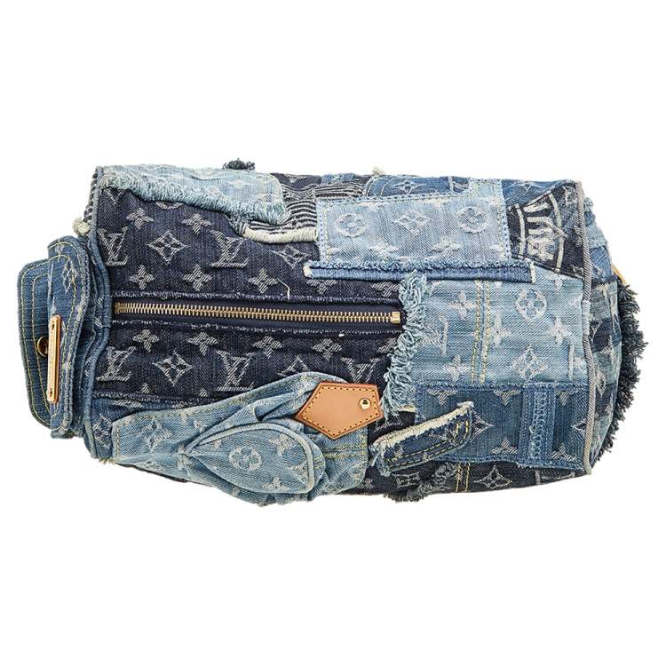 Pre Owned Louis Vuitton Blue Monogram Denim Limited Edition Patchwork Speedy Bag
