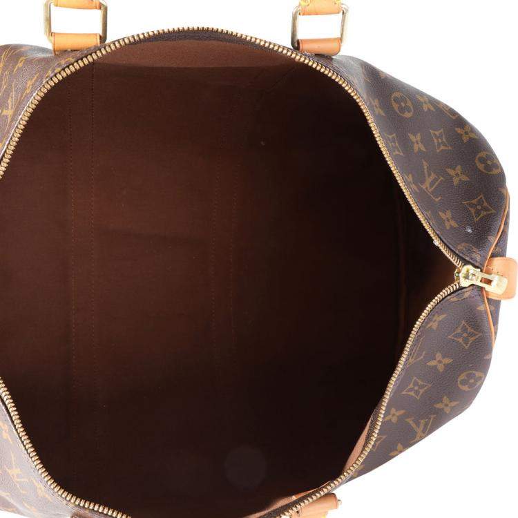 Pre Owned Louis Vuitton Brown Monogram Coated Canvas Leather Keepall 50 Duffel Bag