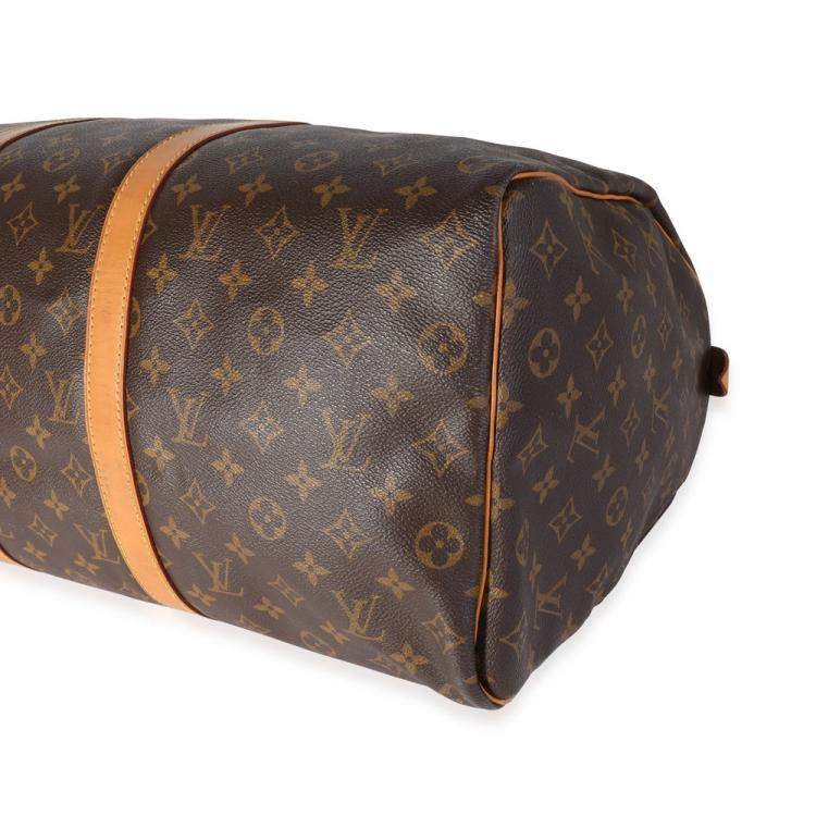 Pre Owned Louis Vuitton Brown Monogram Coated Canvas Leather Keepall 50 Duffel Bag