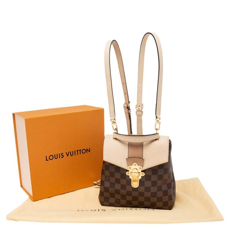 Pre Owned Louis Vuitton Creme Damier Ebene Canvas and Leather Clapton Backpack