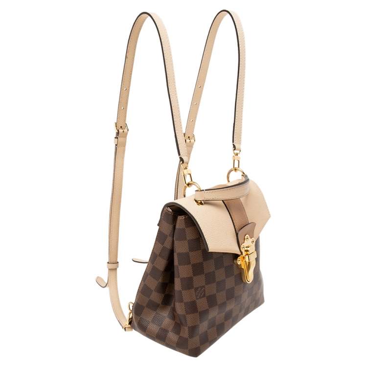 Pre Owned Louis Vuitton Creme Damier Ebene Canvas and Leather Clapton Backpack
