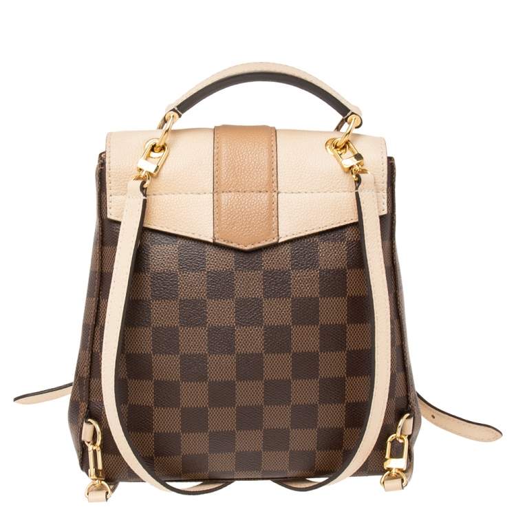 Pre Owned Louis Vuitton Creme Damier Ebene Canvas and Leather Clapton Backpack