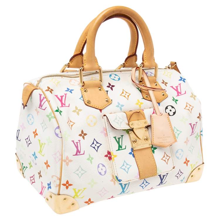 Pre Owned Louis Vuitton White Monogram Multicolore Canvas Speedy 30 Bag